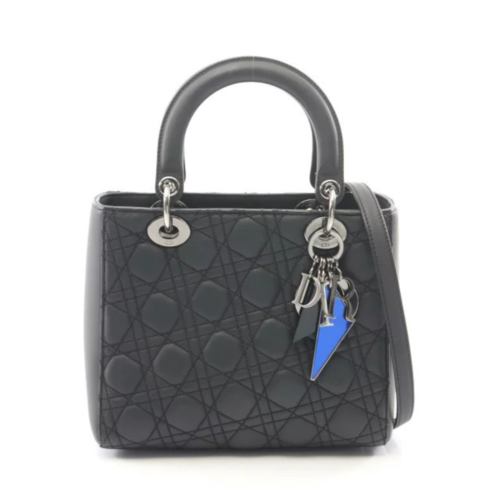 Christian Dior LADY Cannage Handbag Leather Black